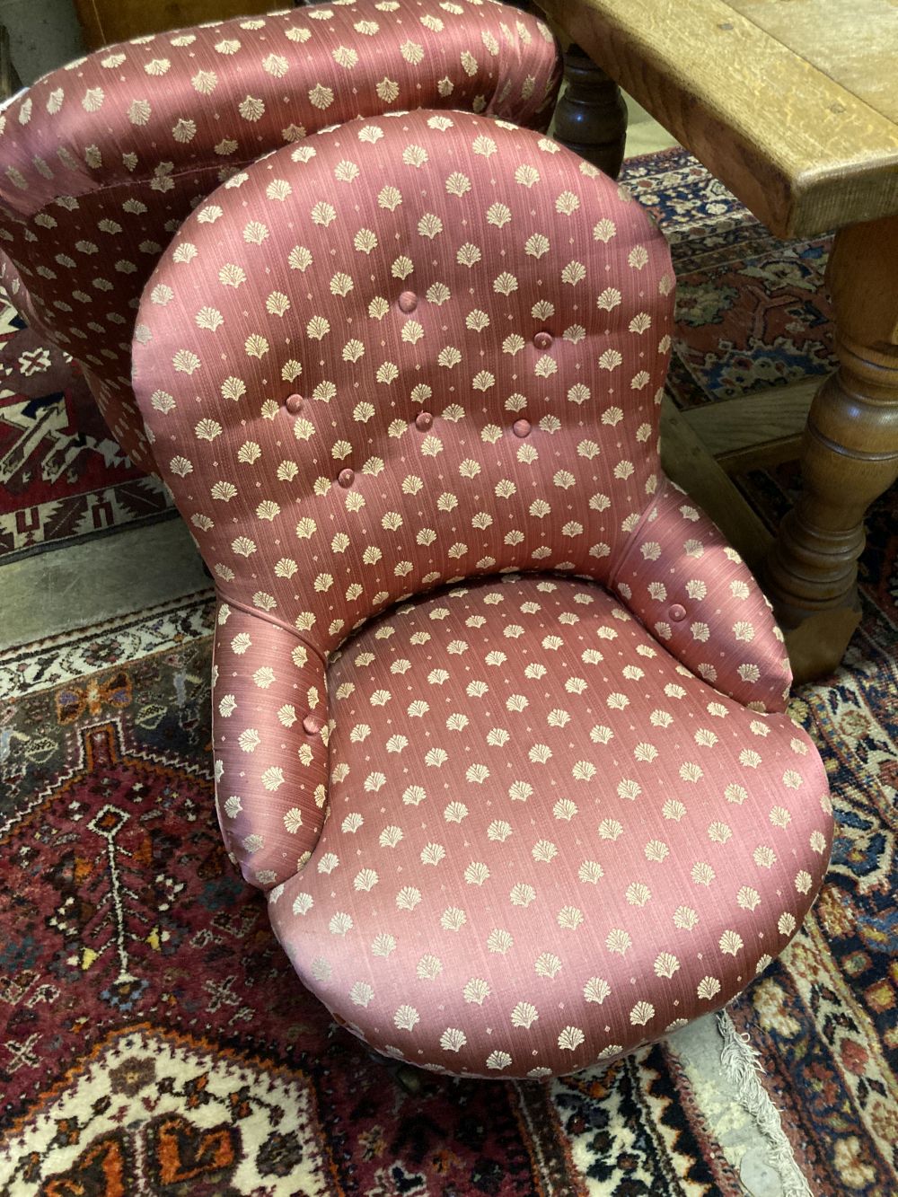 Two Victorian upholstered spoonback chairs